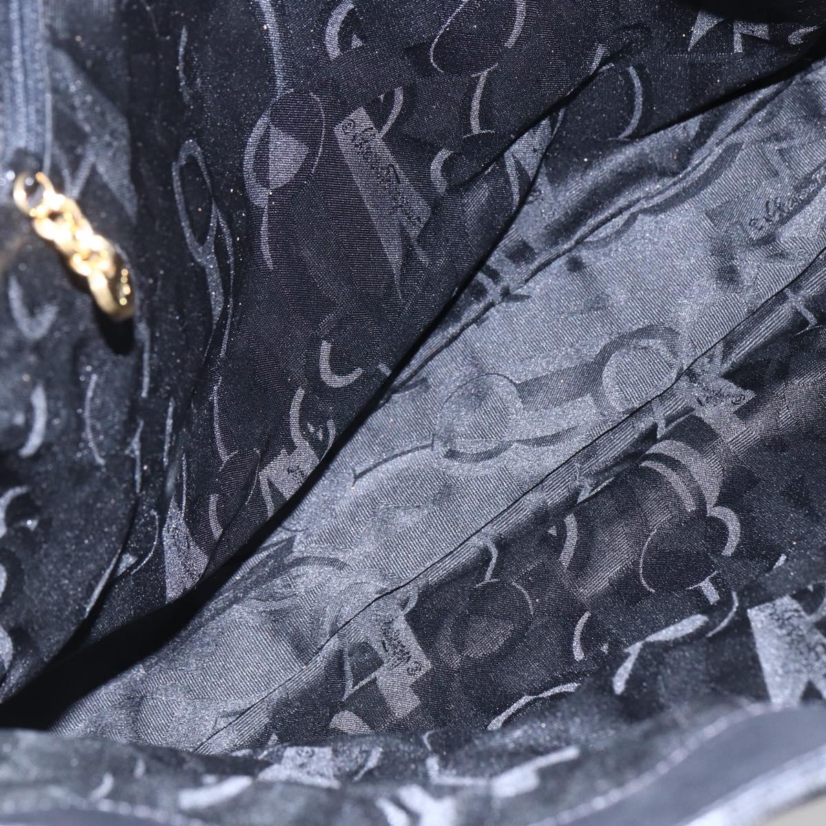 Salvatore Ferragamo Chain Tote Bag Canvas Black Gold Auth gh1290