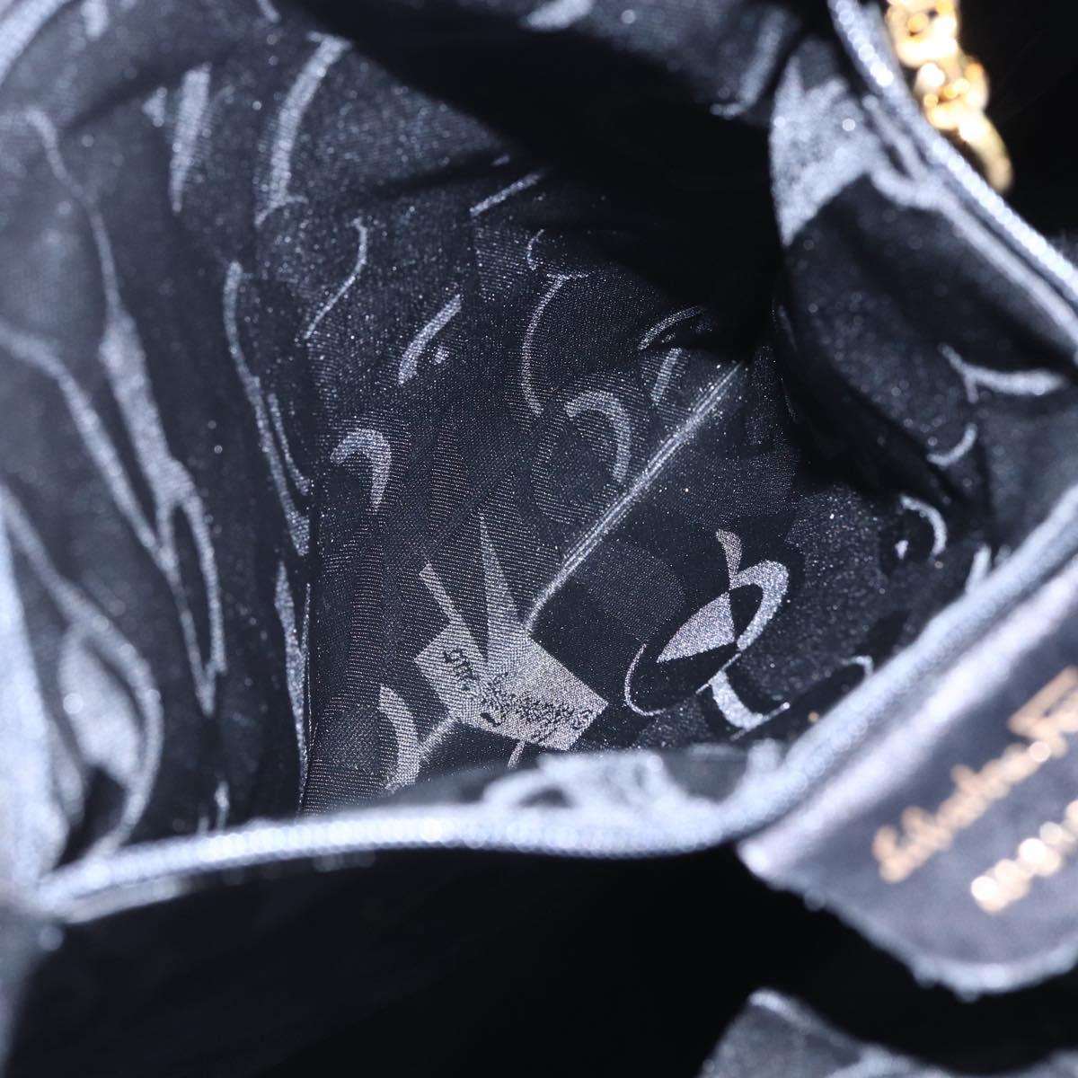 Salvatore Ferragamo Chain Tote Bag Canvas Black Gold Auth gh1290