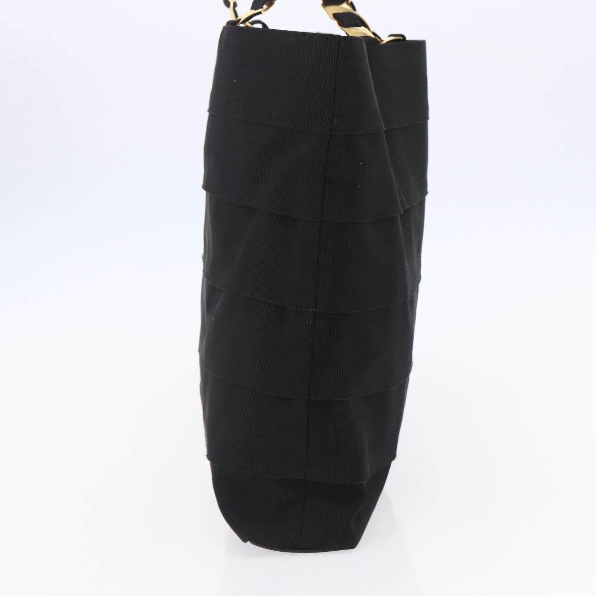 Salvatore Ferragamo Chain Tote Bag Canvas Black Gold Auth gh1290