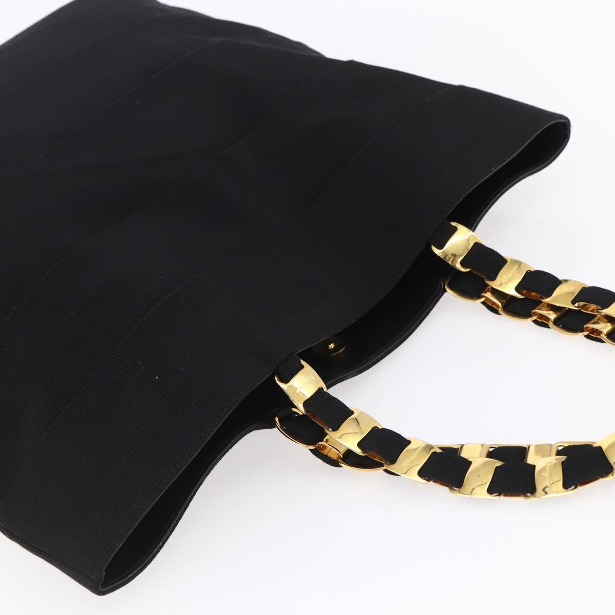 Salvatore Ferragamo Chain Tote Bag Canvas Black Gold Auth gh1290