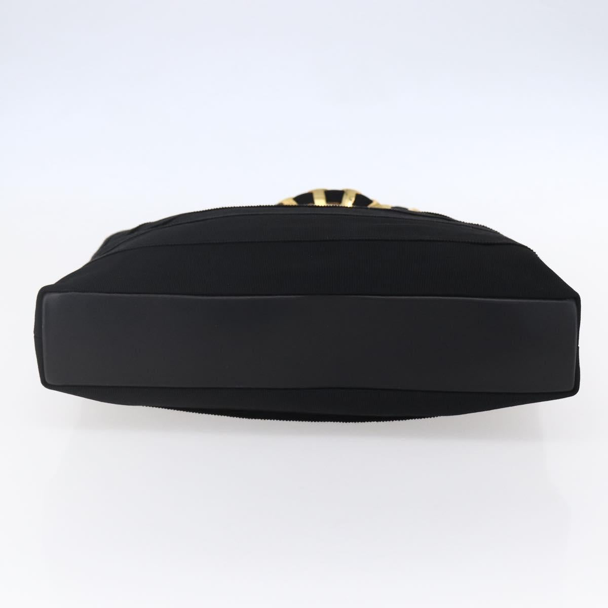 Salvatore Ferragamo Chain Tote Bag Canvas Black Gold Auth gh1290