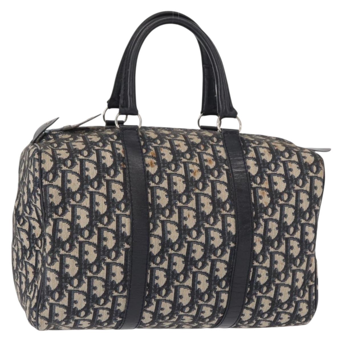 Christian Dior Trotter Canvas Hand Bag Navy Silver Auth gh1296