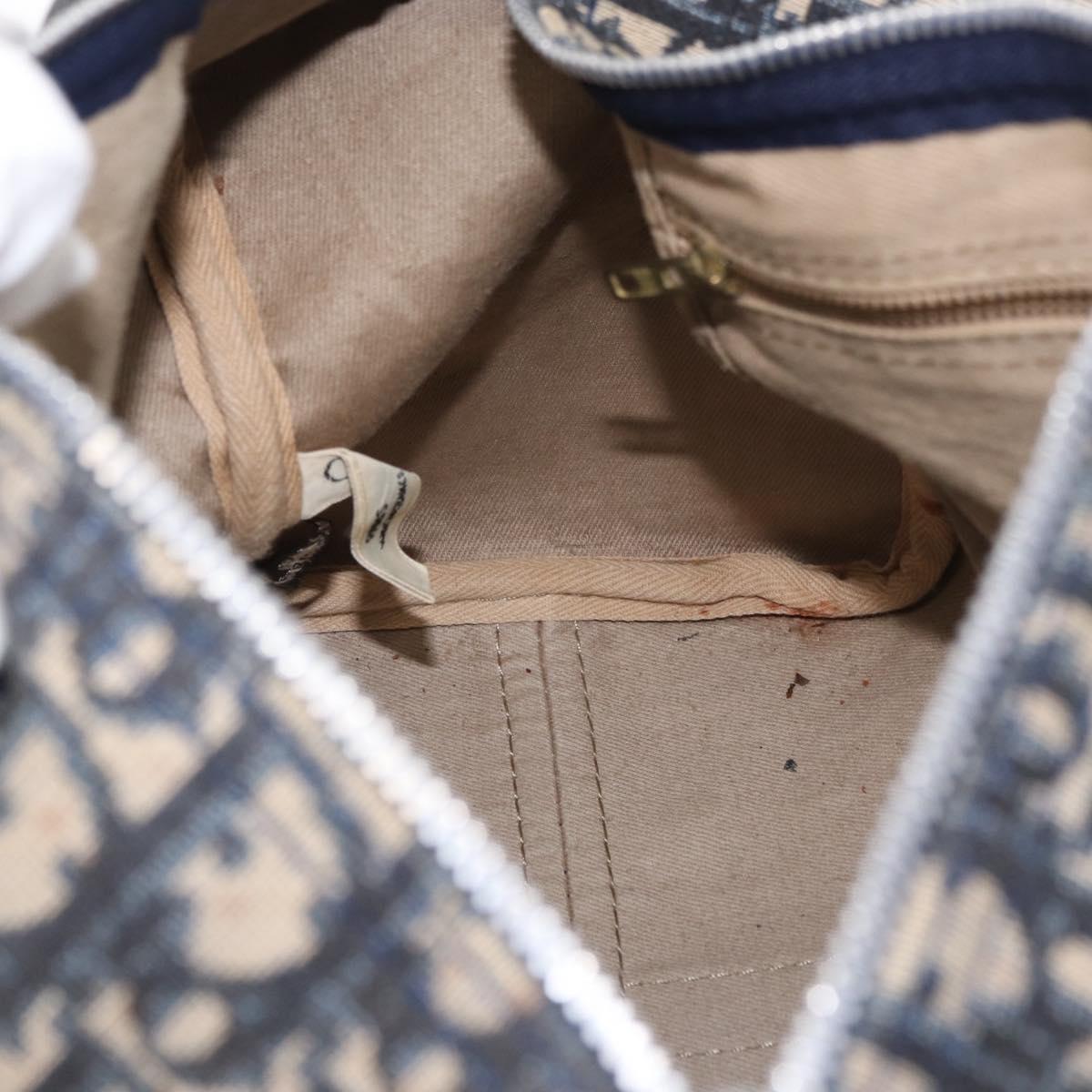 Christian Dior Trotter Canvas Hand Bag Navy Silver Auth gh1296