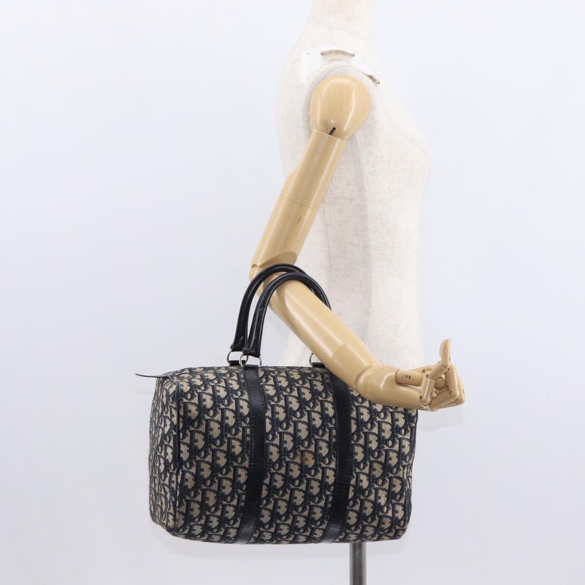 Christian Dior Trotter Canvas Hand Bag Navy Silver Auth gh1296