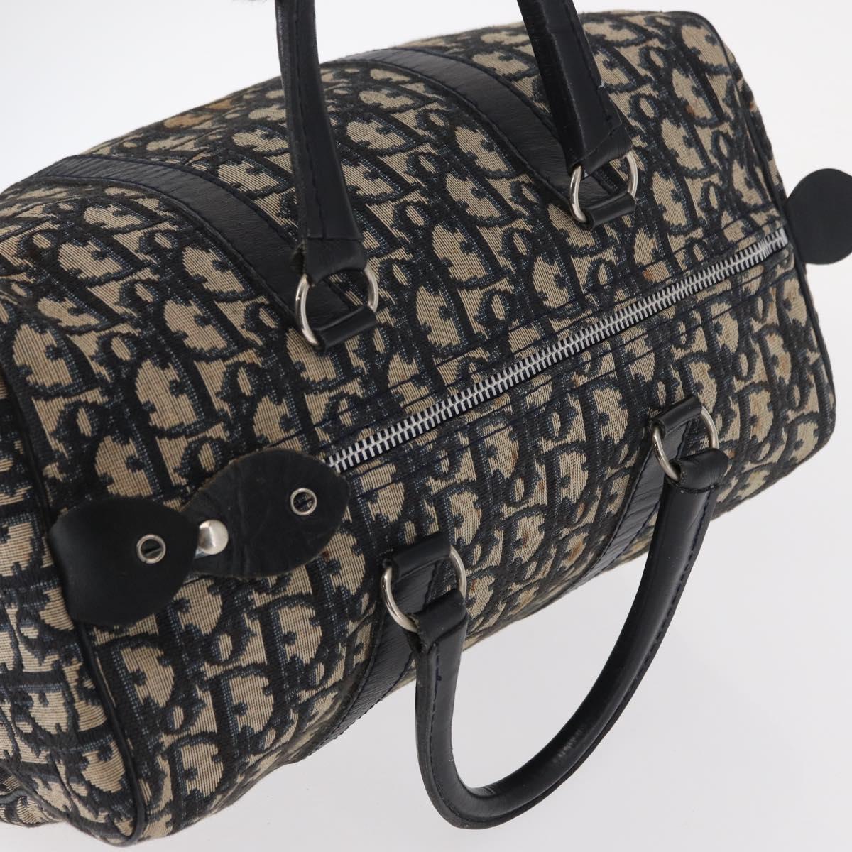Christian Dior Trotter Canvas Hand Bag Navy Silver Auth gh1296