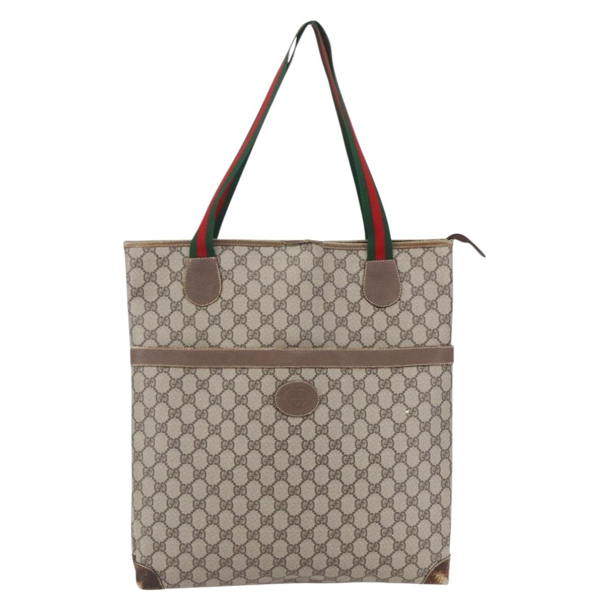 GUCCI GG Supreme Web Sherry Line Bag PVC Beige Gold 002 983 0163 Auth gh1297