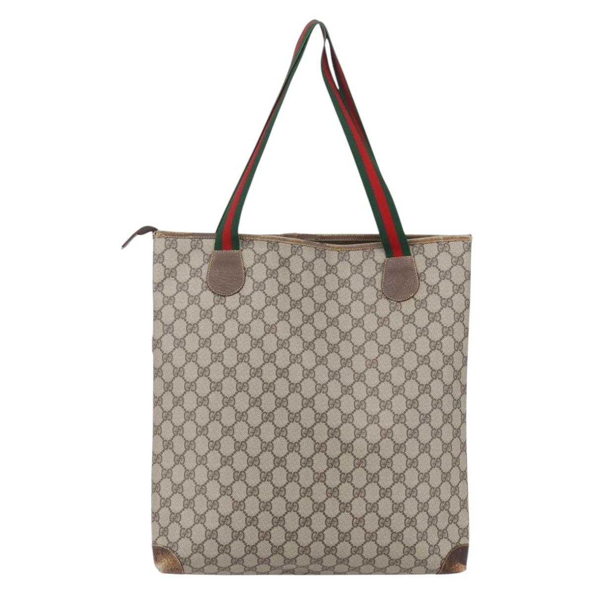 GUCCI GG Supreme Web Sherry Line Bag PVC Beige Gold 002 983 0163 Auth gh1297