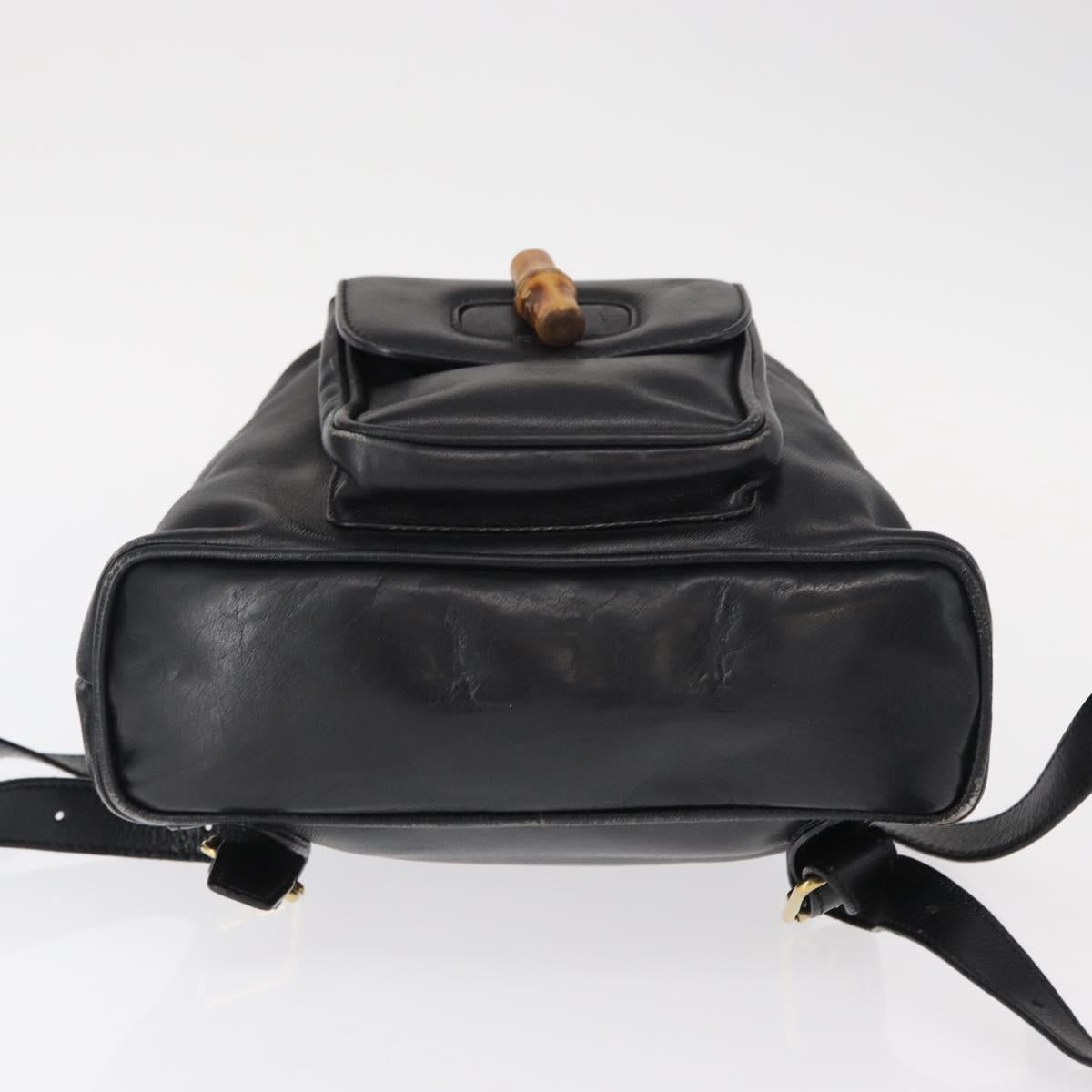 GUCCI Bamboo Backpack Leather Black Gold 003 1705 0030 Auth gh1298A