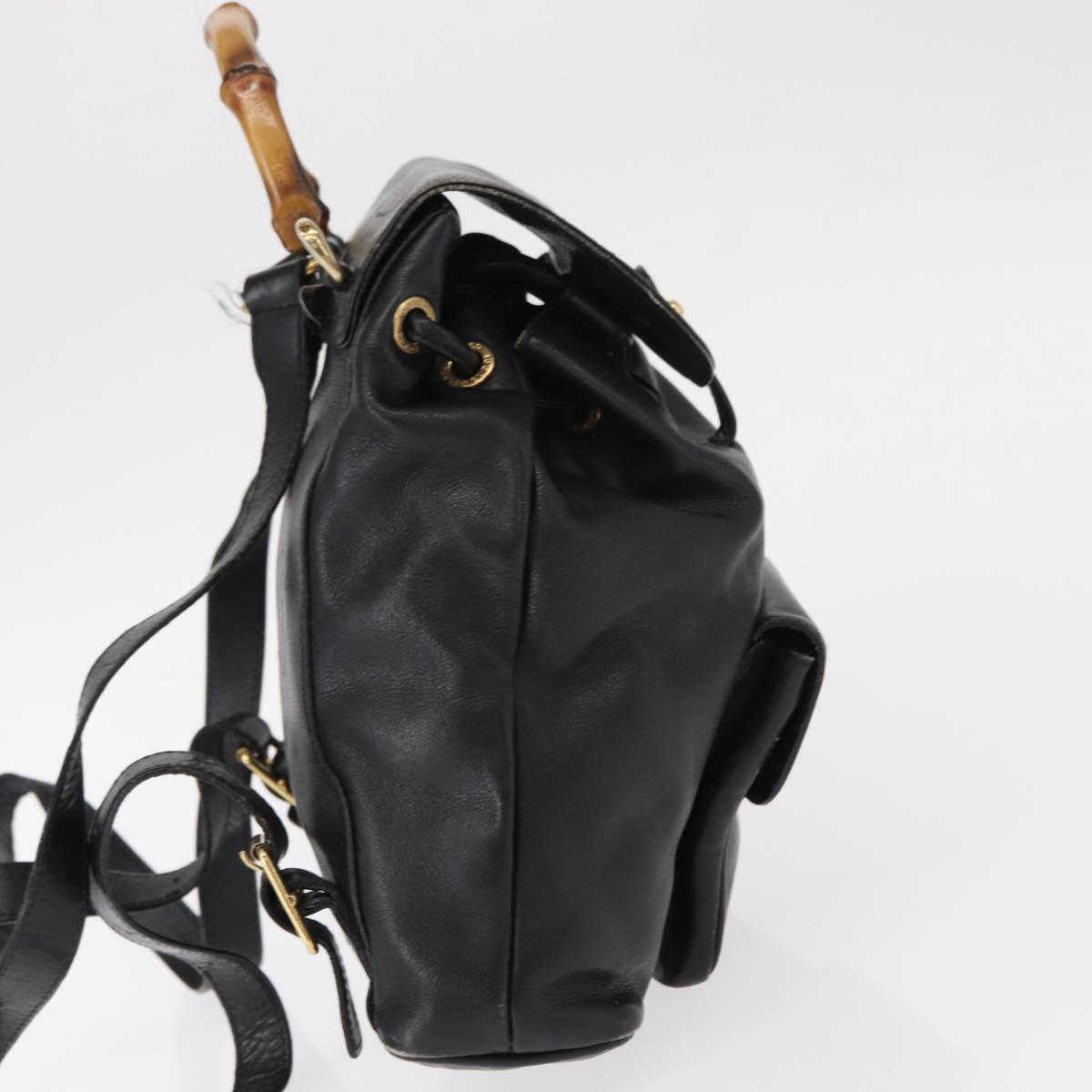 GUCCI Bamboo Backpack Leather Black Gold 003 1705 0030 Auth gh1298