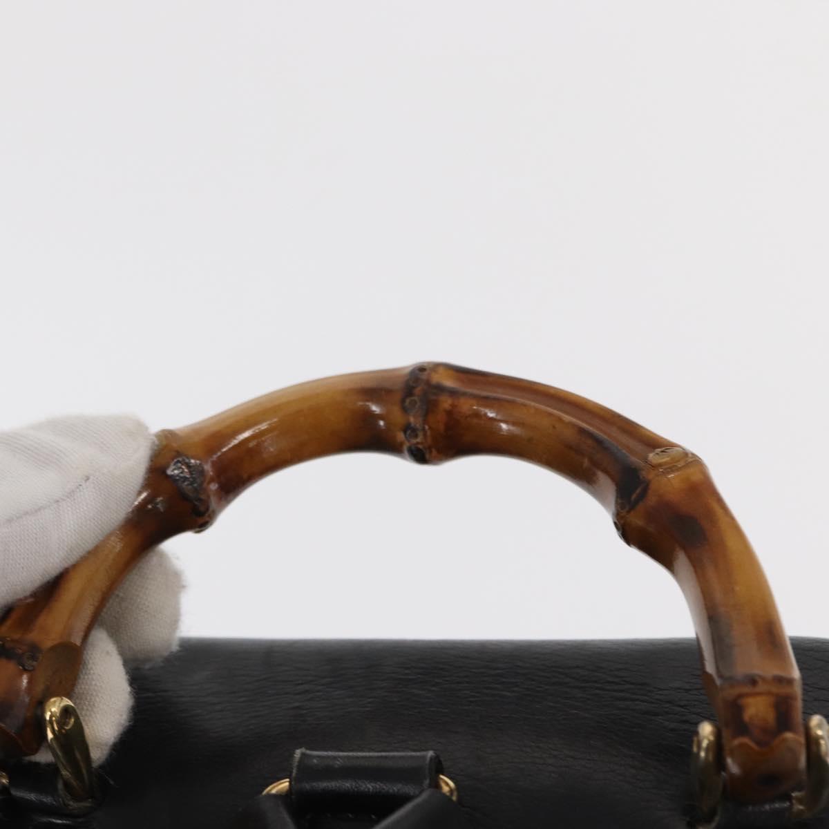 GUCCI Bamboo Backpack Leather Black Gold 003 1705 0030 Auth gh1298