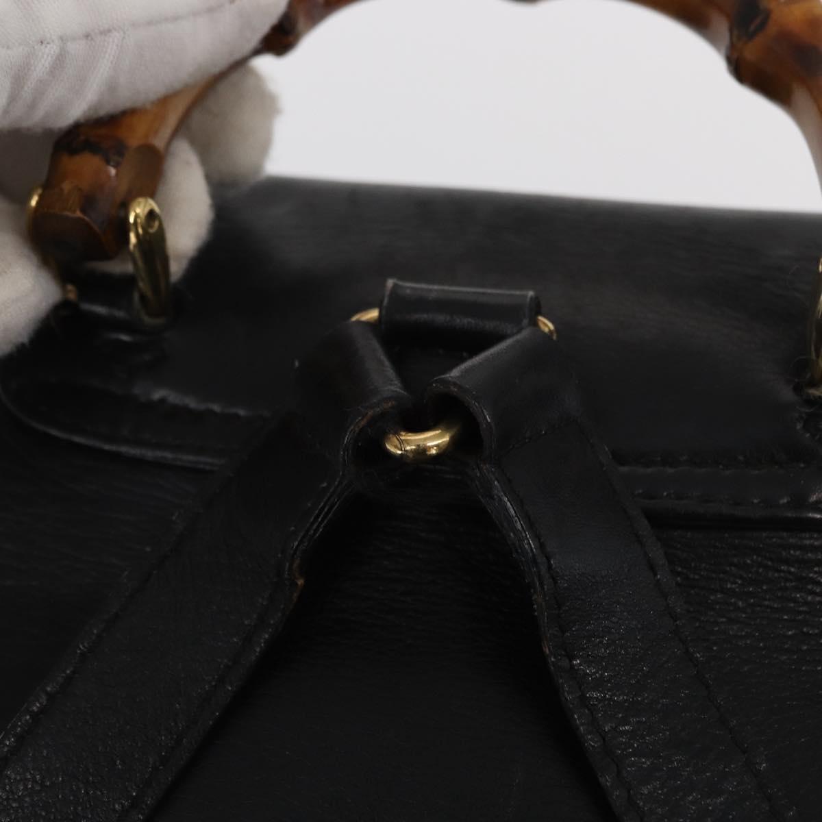 GUCCI Bamboo Backpack Leather Black Gold 003 1705 0030 Auth gh1298A
