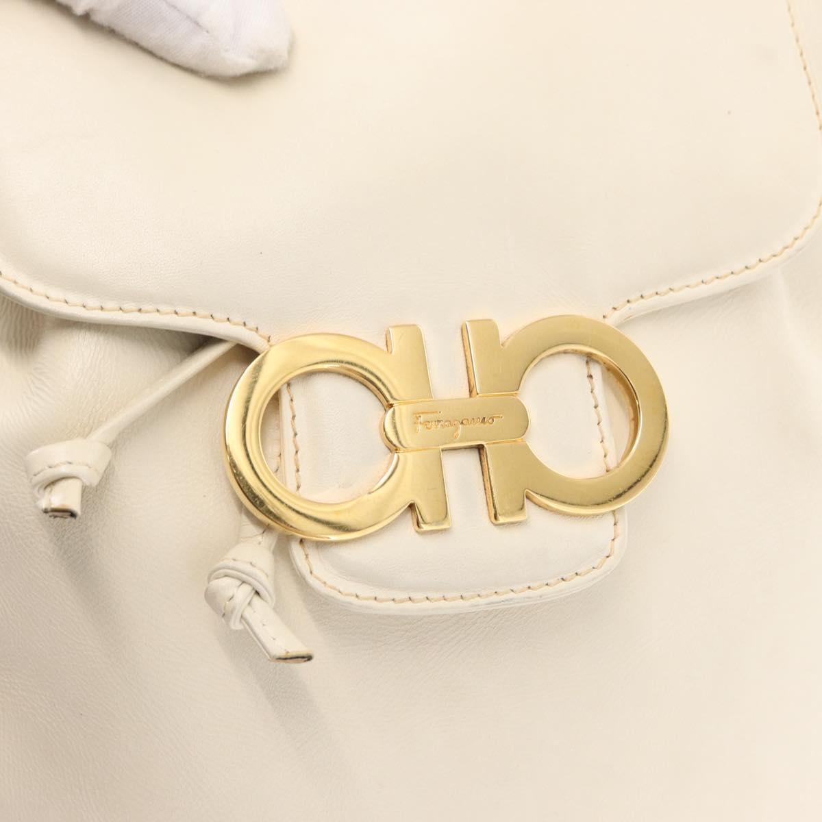 Salvatore Ferragamo Gancini Backpack Leather White Gold Auth gh1299
