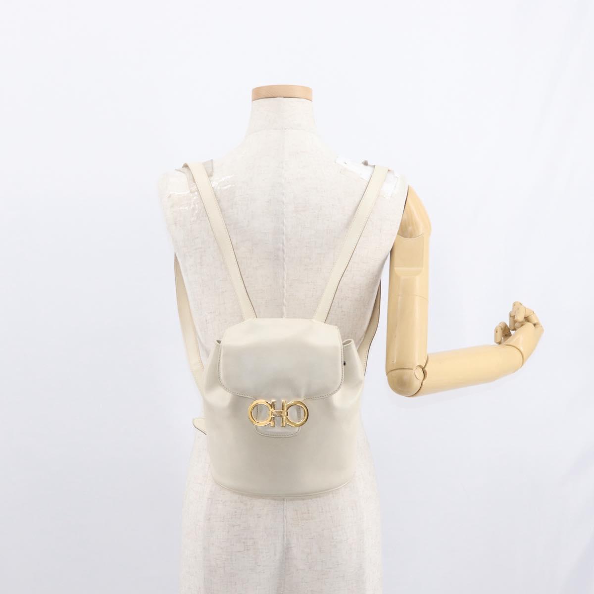 Salvatore Ferragamo Gancini Backpack Leather White Gold Auth gh1299