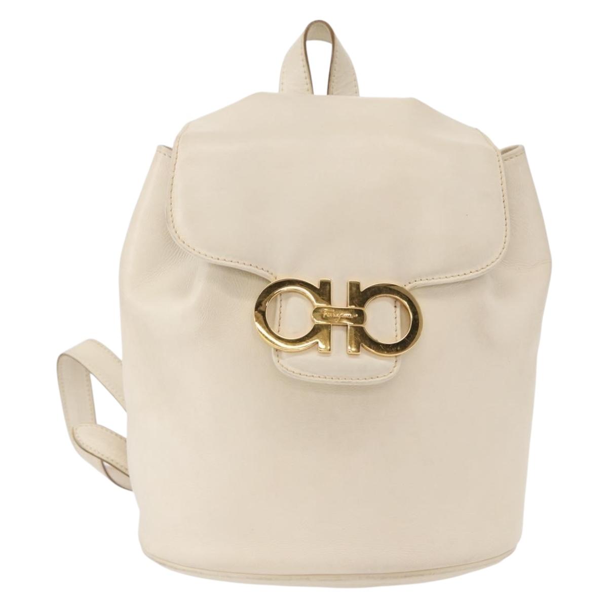 Salvatore Ferragamo Gancini Backpack Leather White Gold Auth gh1299