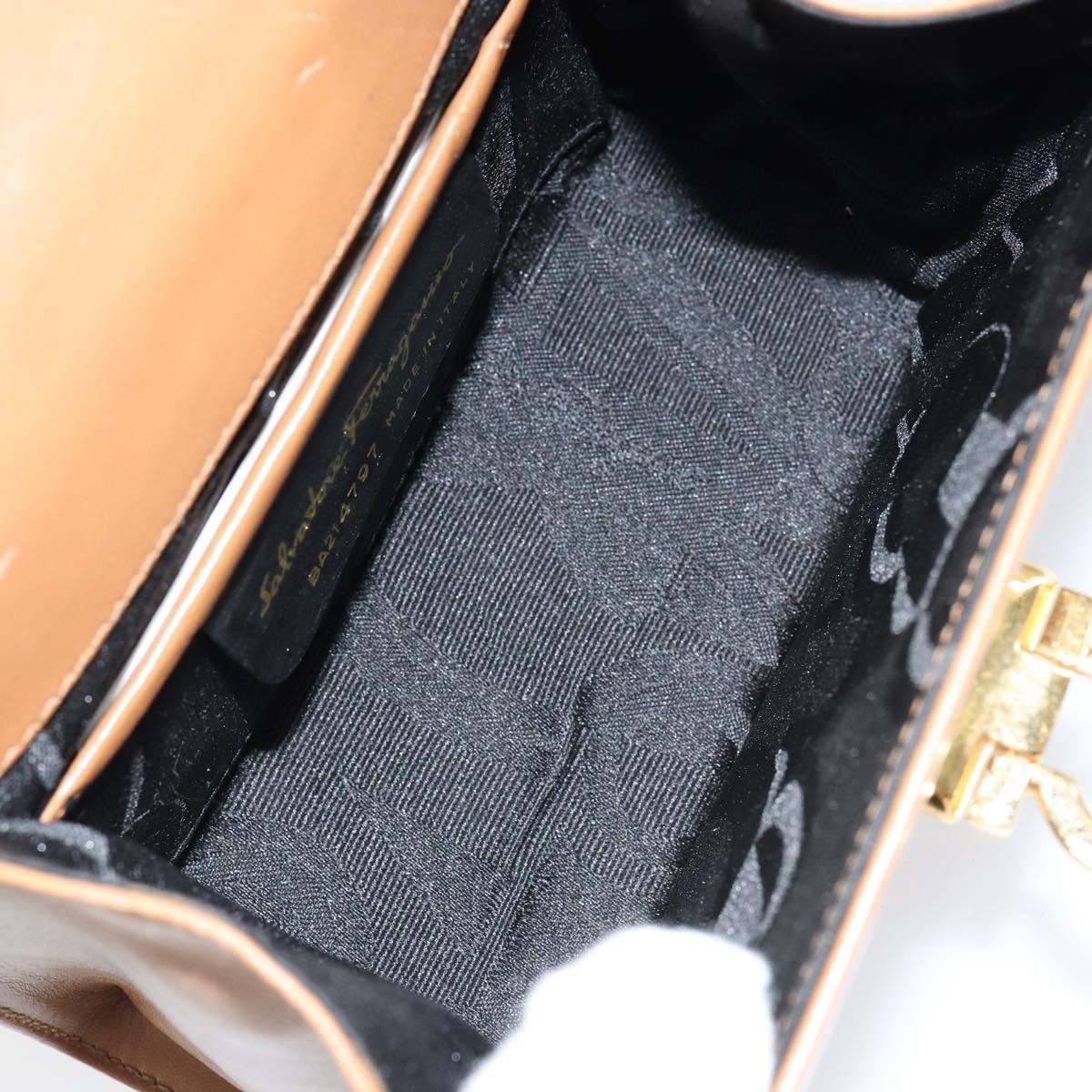 Salvatore Ferragamo Gancini Shoulder Bag Leather Brown Gold Auth gh1300