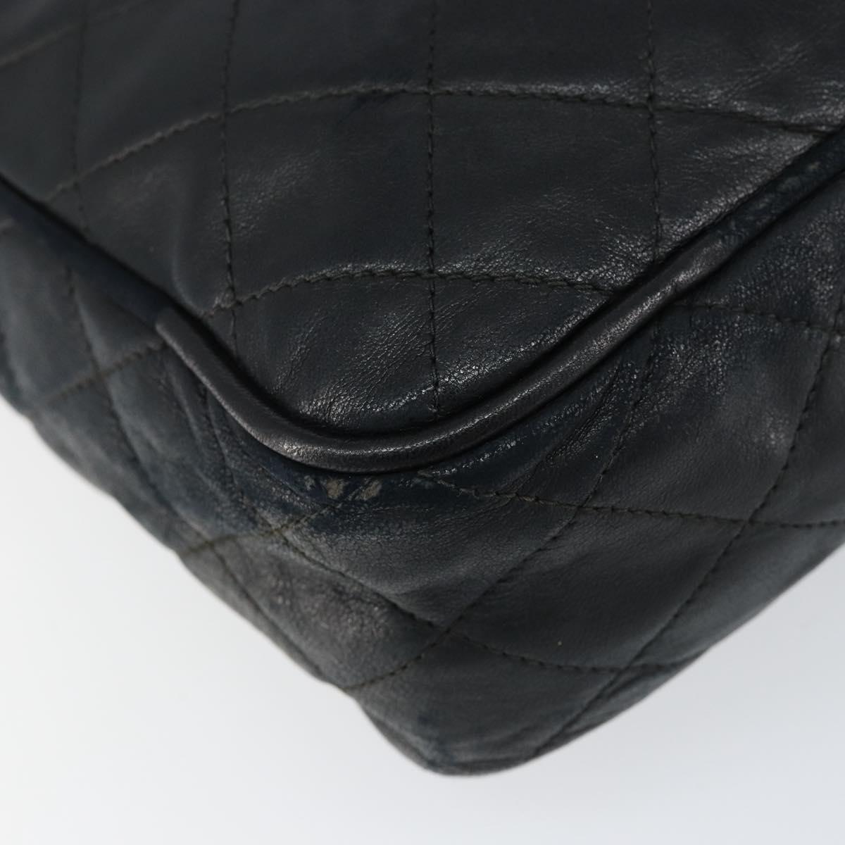 CHANEL Matelasse COCO Mark Shoulder Bag Lamb Skin Black Gold CC Auth gh1304