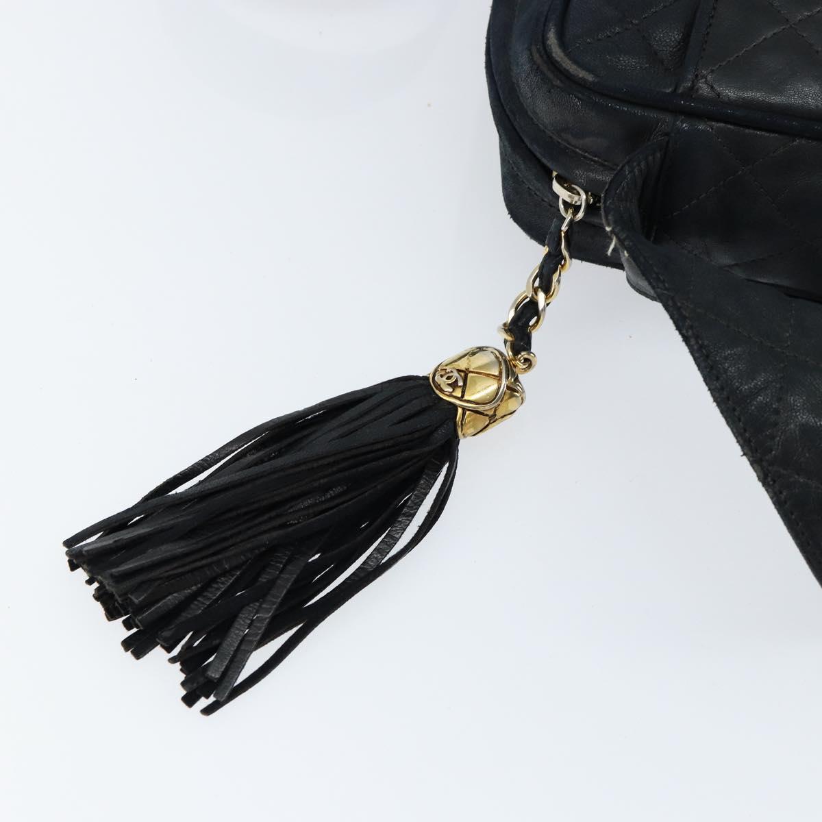 CHANEL Matelasse COCO Mark Shoulder Bag Lamb Skin Black Gold CC Auth gh1304