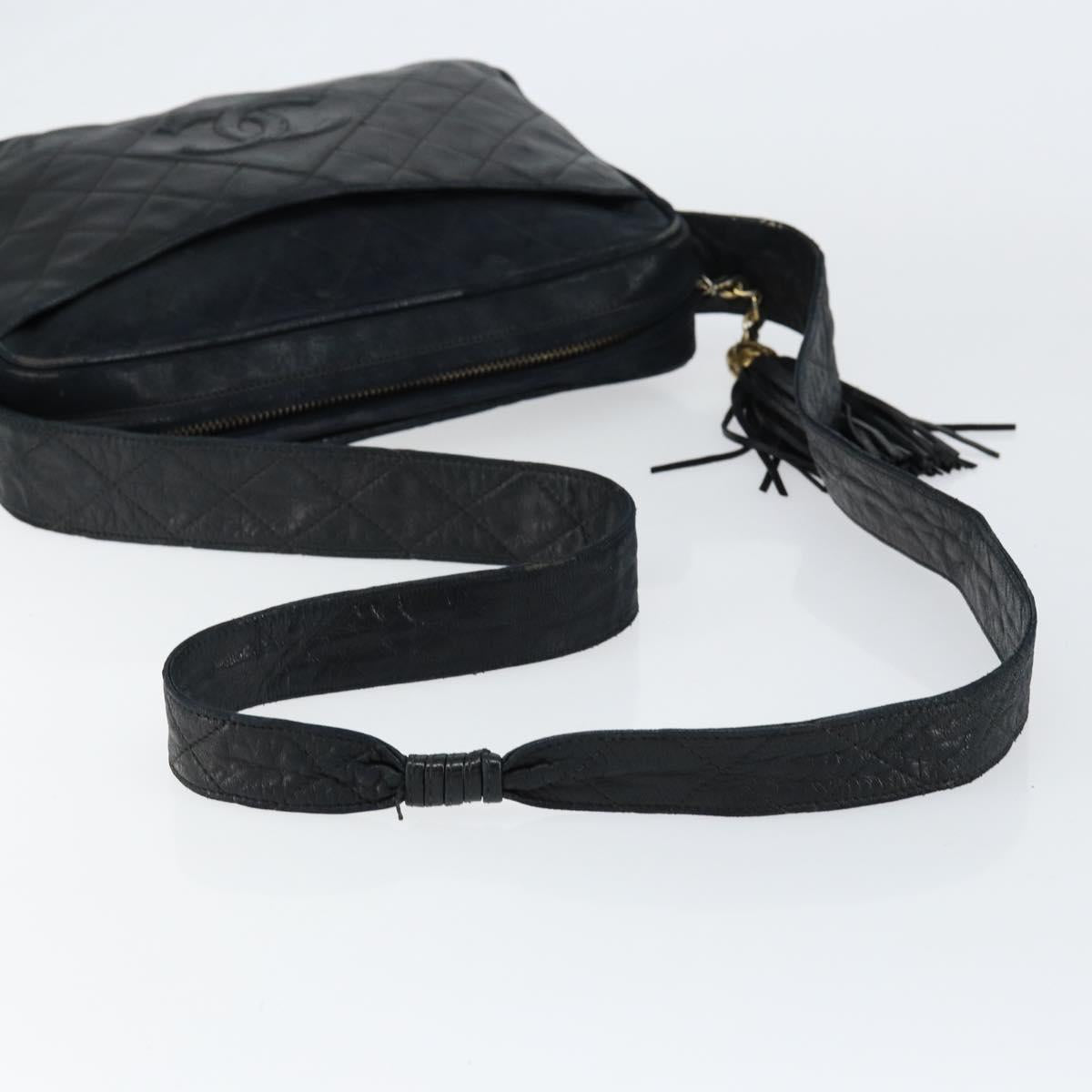 CHANEL Matelasse COCO Mark Shoulder Bag Lamb Skin Black Gold CC Auth gh1304