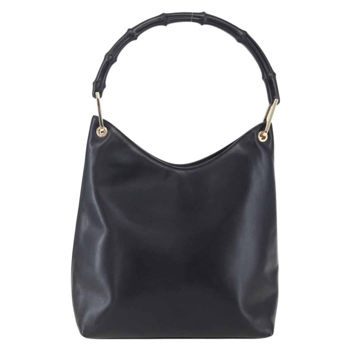 GUCCI Bamboo Shoulder Bag Leather Black Gold 001 3007 Auth gh1309