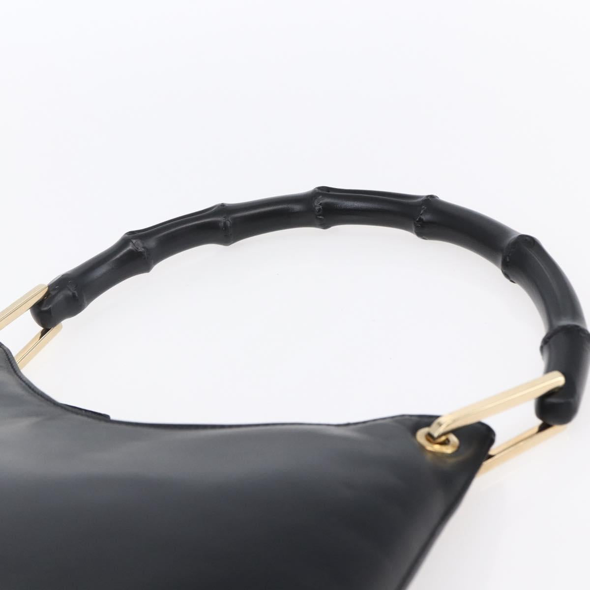 GUCCI Bamboo Shoulder Bag Leather Black Gold 001 3007 Auth gh1309