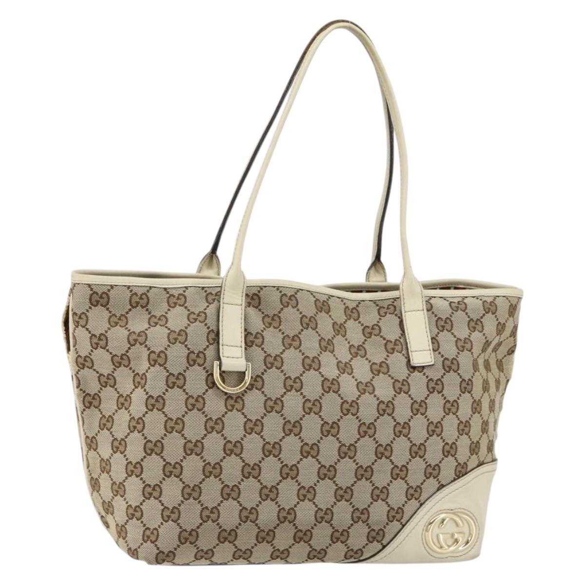GUCCI GG Canvas Newbrit Tote Bag Beige Gold 169946 Auth gh1314