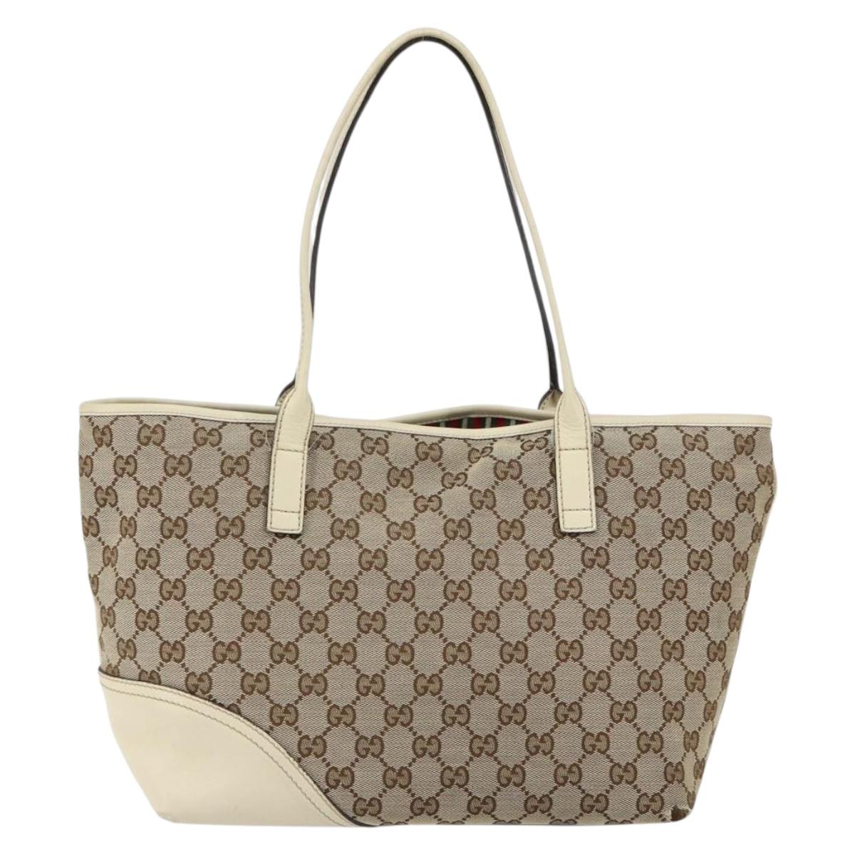 GUCCI GG Canvas Newbrit Tote Bag Beige Gold 169946 Auth gh1314