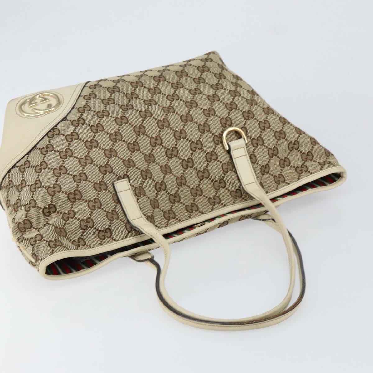 GUCCI GG Canvas Newbrit Tote Bag Beige Gold 169946 Auth gh1314