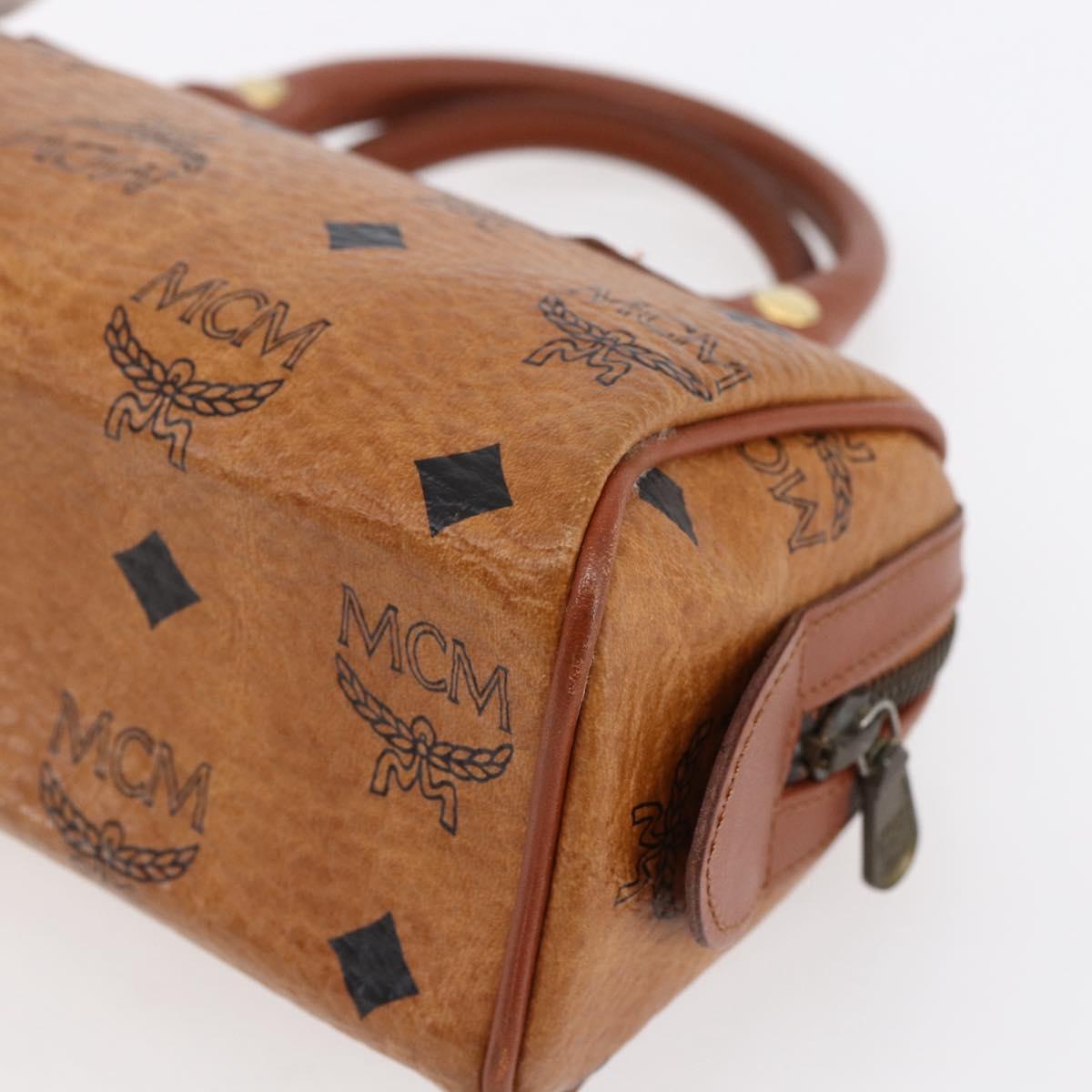 MCM Logogram Vicetos Mini Boston Bag PVC Leather 2way Brown Gold Auth gh1320