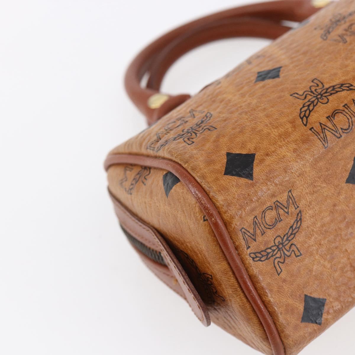 MCM Logogram Vicetos Mini Boston Bag PVC Leather 2way Brown Gold Auth gh1320