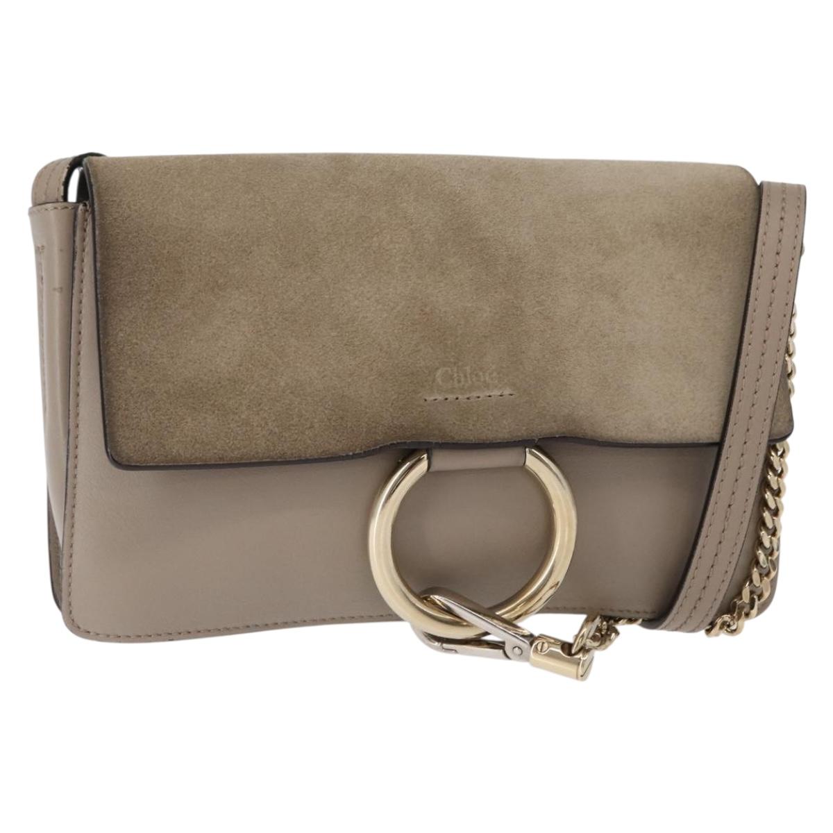 Chloe Fay Shoulder Bag Suede Leather Beige Gold Auth gh1321
