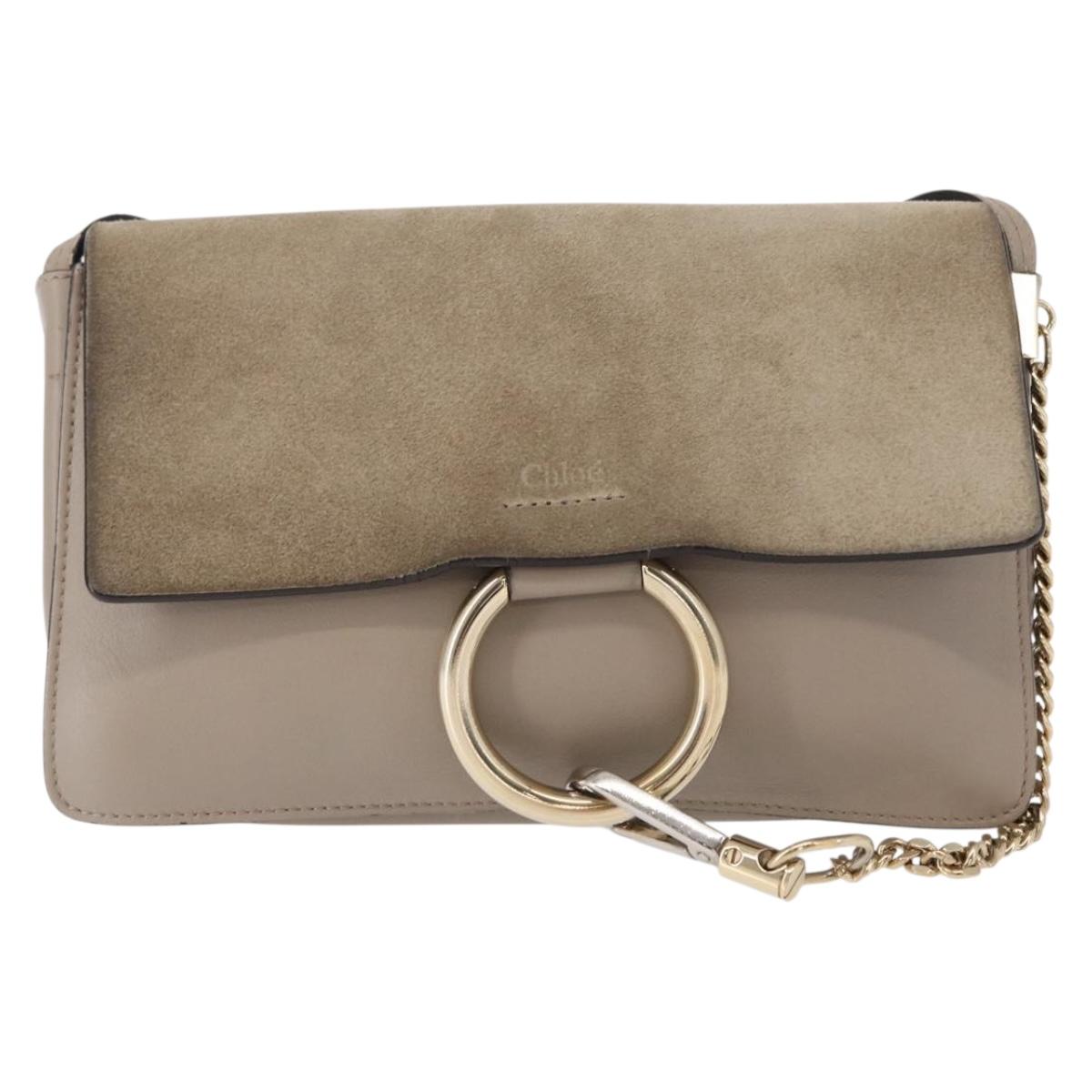 Chloe Fay Shoulder Bag Suede Leather Beige Gold Auth gh1321