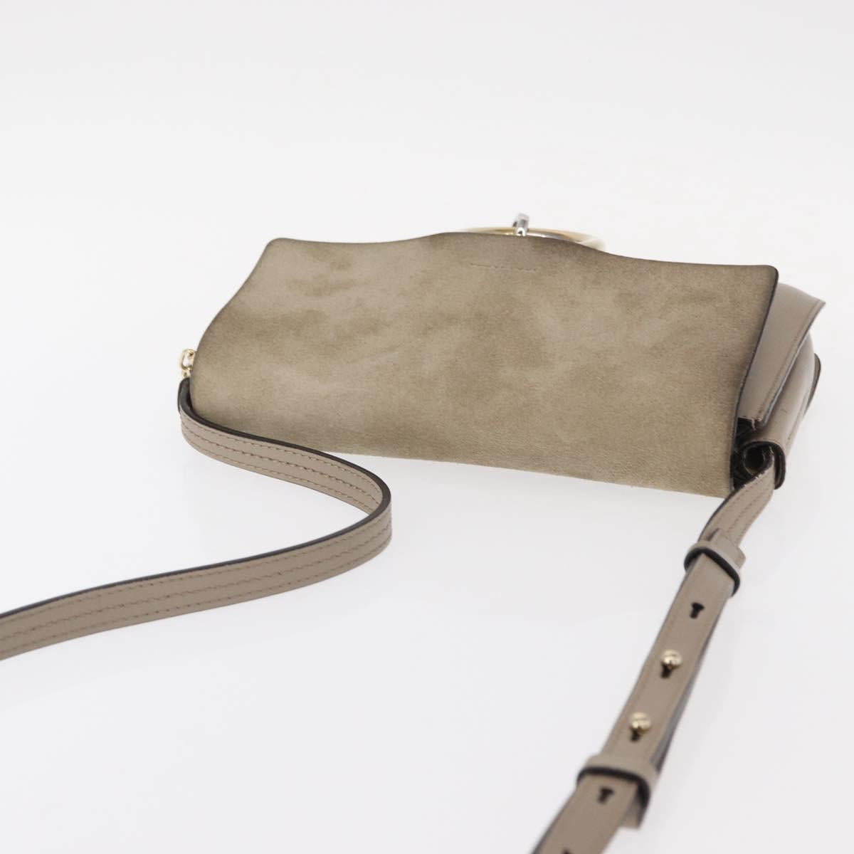 Chloe Fay Shoulder Bag Suede Leather Beige Gold Auth gh1321