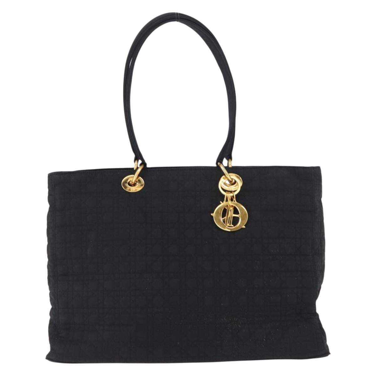 Christian Dior Canage Tote Bag Nylon Black Gold Auth gh1325