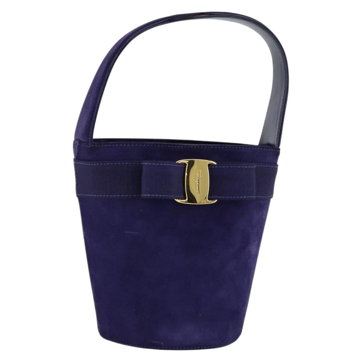 Salvatore Ferragamo Vala Hand Bag Suede Purple Gold Auth gh1326
