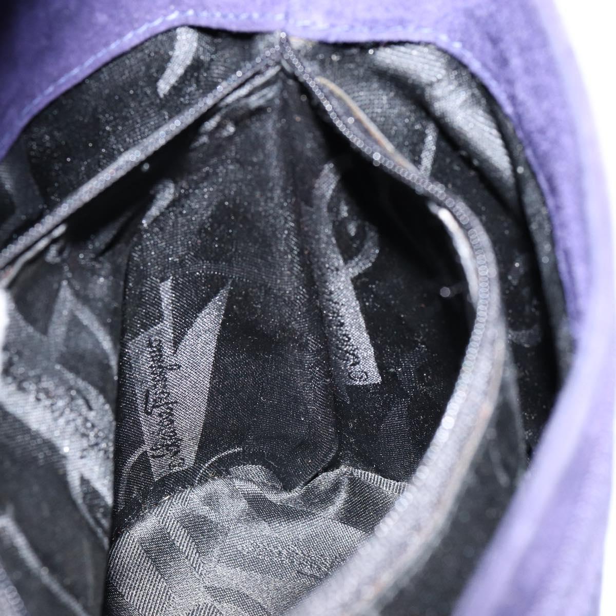 Salvatore Ferragamo Vala Hand Bag Suede Purple Gold Auth gh1326