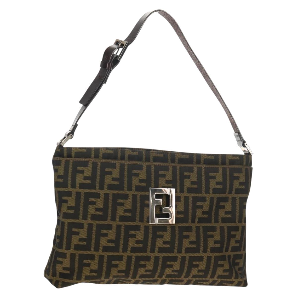 FENDI Zucca Canvas Shoulder Bag Khaki Black Auth gh1329V