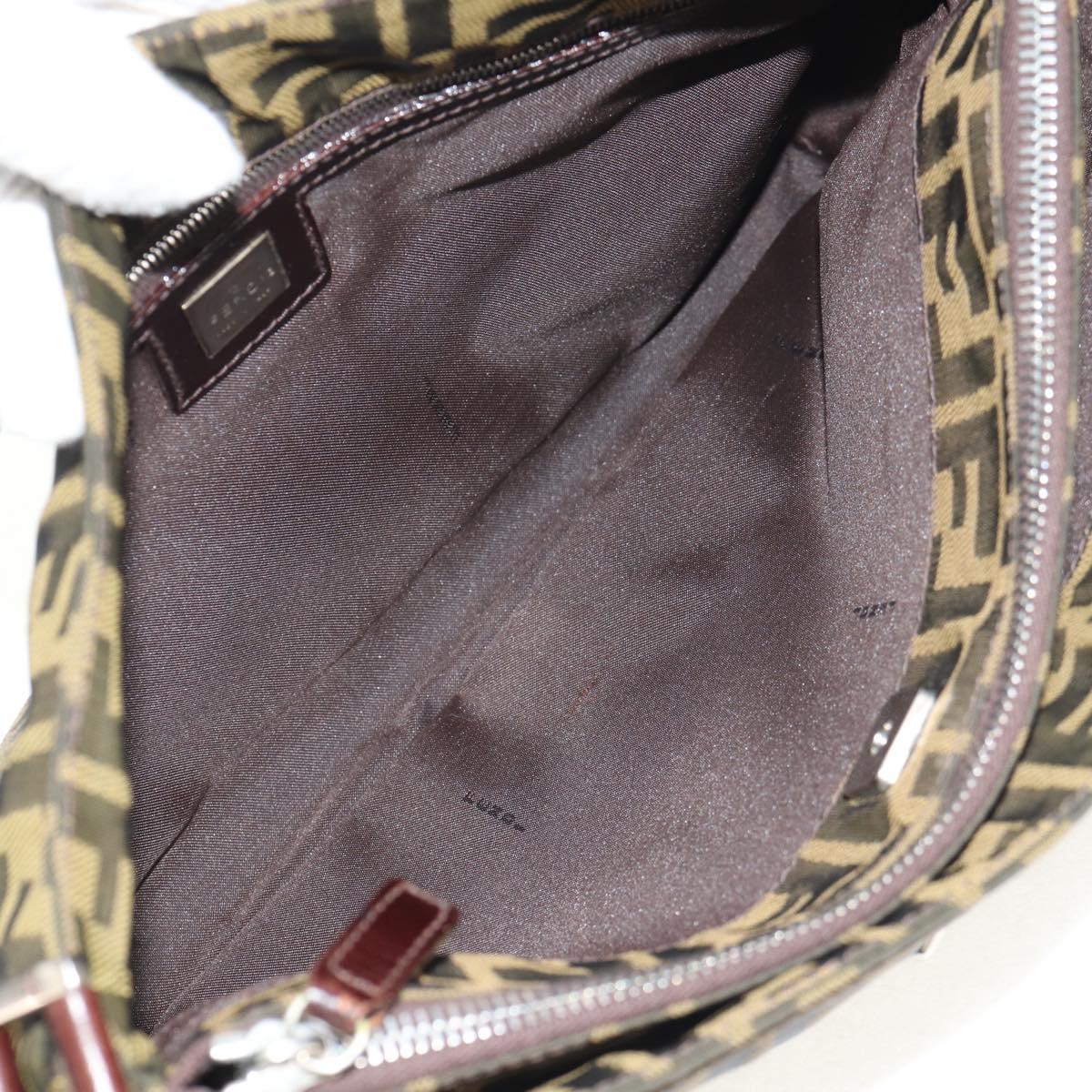 FENDI Zucca Canvas Shoulder Bag Khaki Black Auth gh1329V