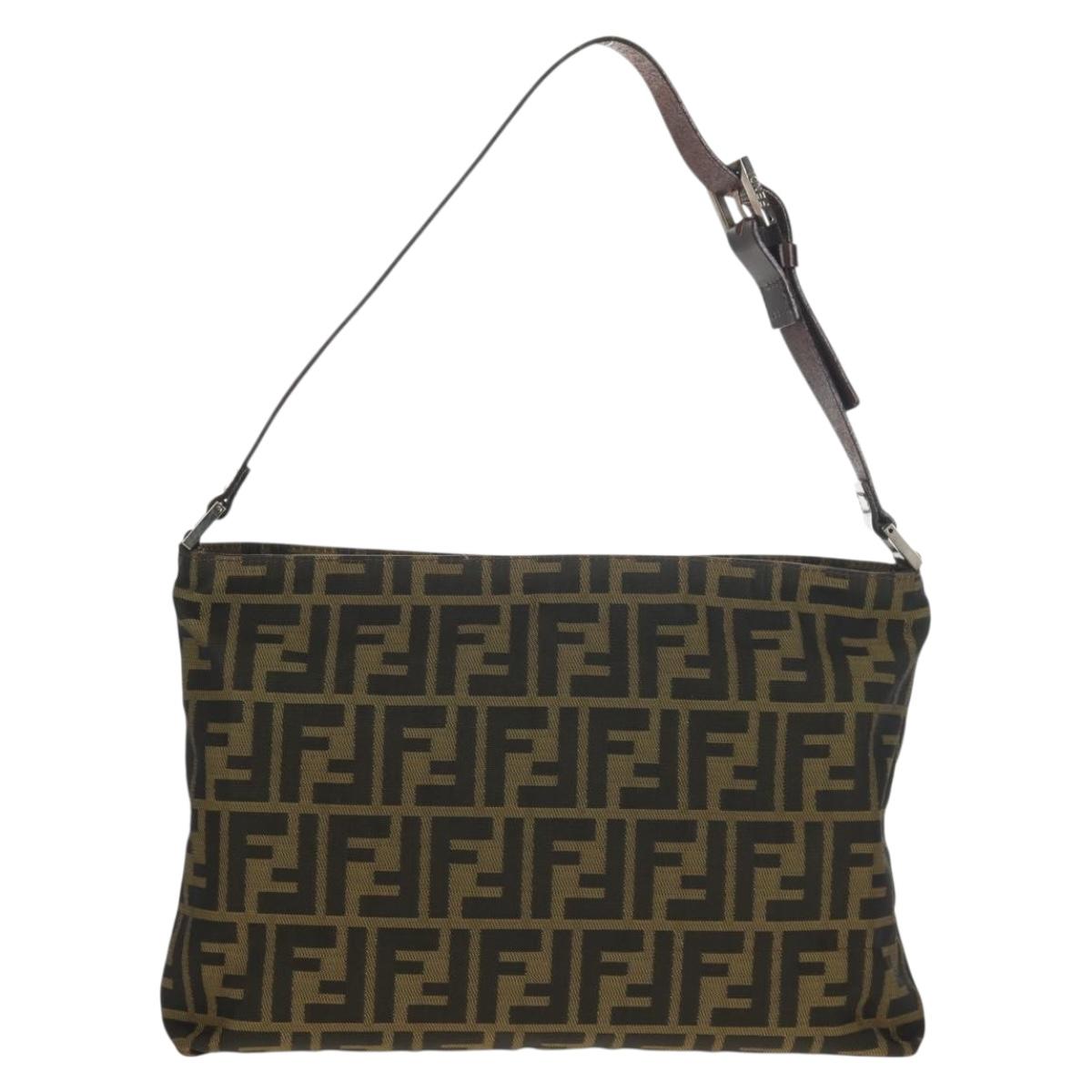 FENDI Zucca Canvas Shoulder Bag Khaki Black Auth gh1329V