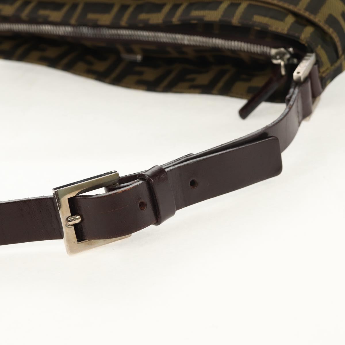 FENDI Zucca Canvas Shoulder Bag Khaki Black Auth gh1329V