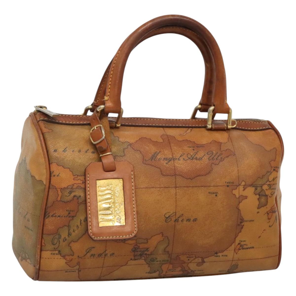 PRIMA CLASSE Hand Bag Leather PVC Brown Gold Auth gh134