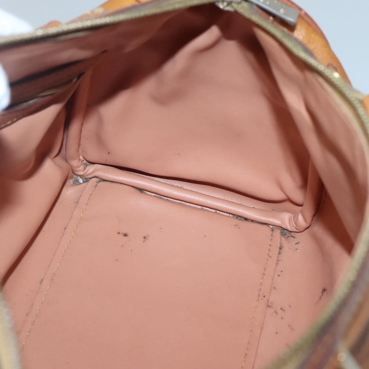 PRIMA CLASSE Hand Bag Leather PVC Brown Gold Auth gh134