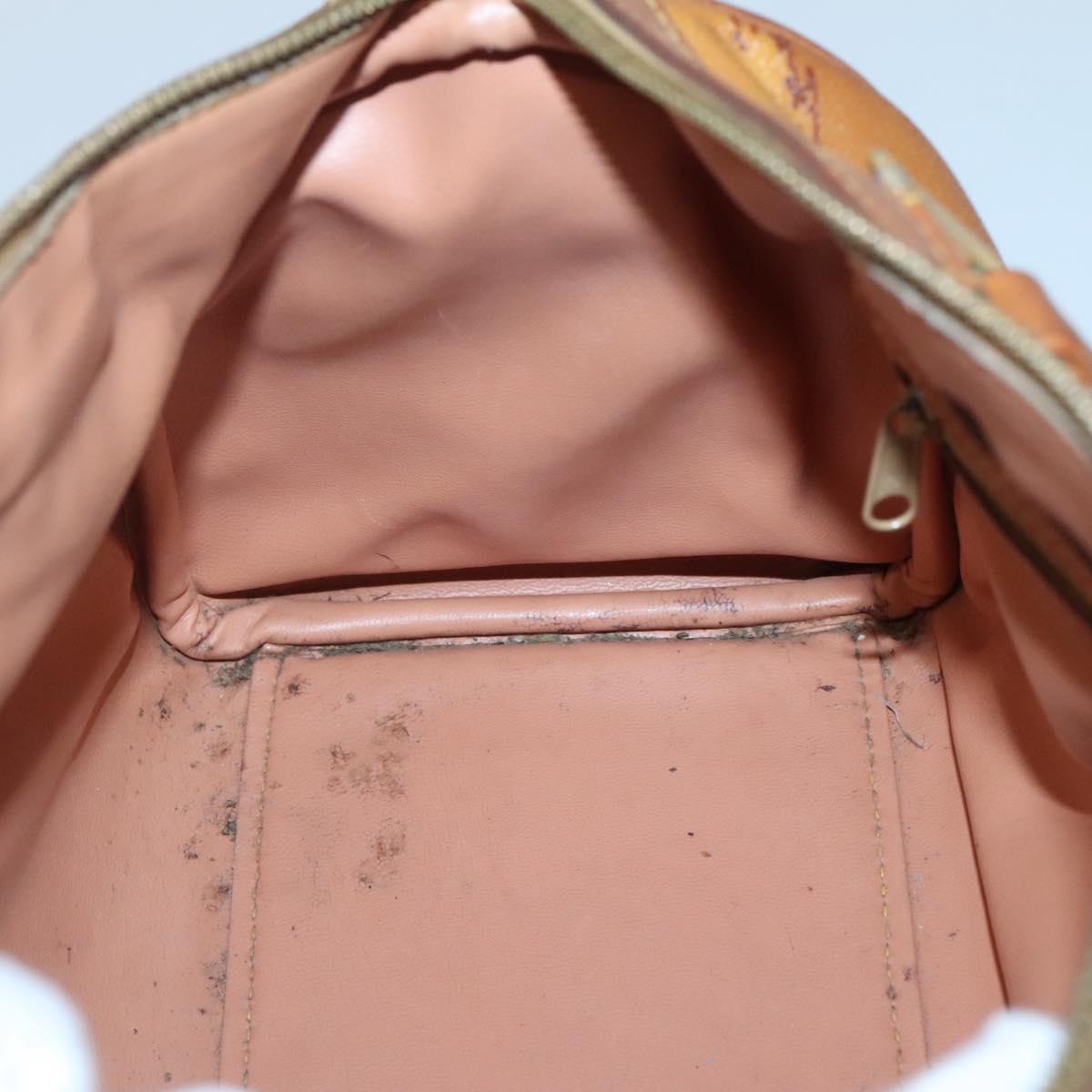 PRIMA CLASSE Hand Bag Leather PVC Brown Gold Auth gh134