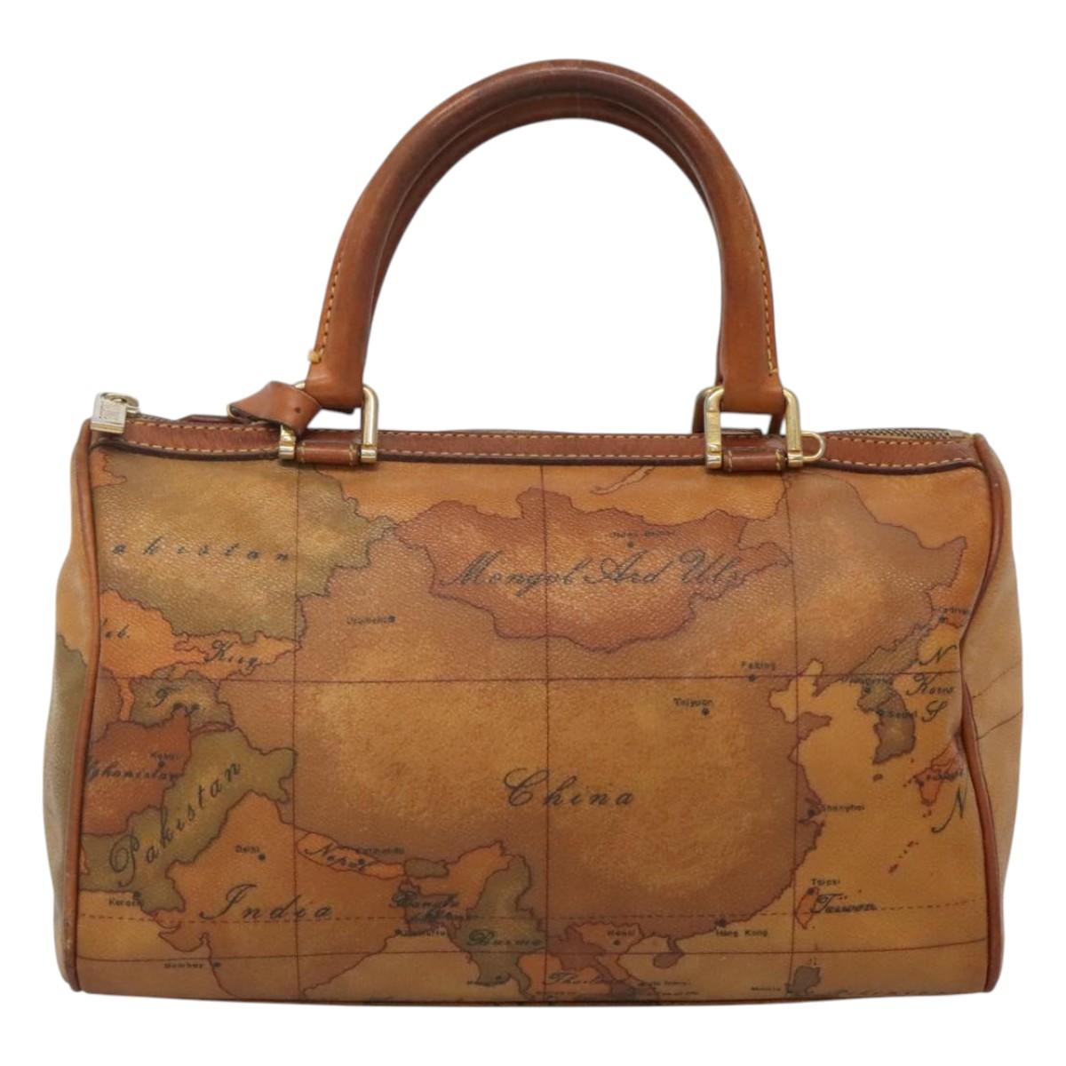 PRIMA CLASSE Hand Bag Leather PVC Brown Gold Auth gh134