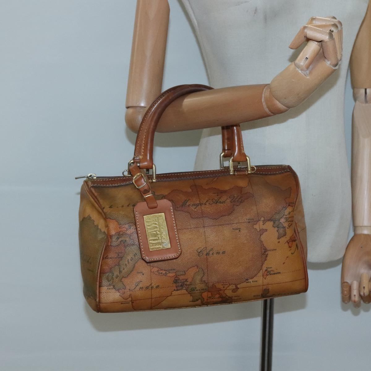 PRIMA CLASSE Hand Bag Leather PVC Brown Gold Auth gh134