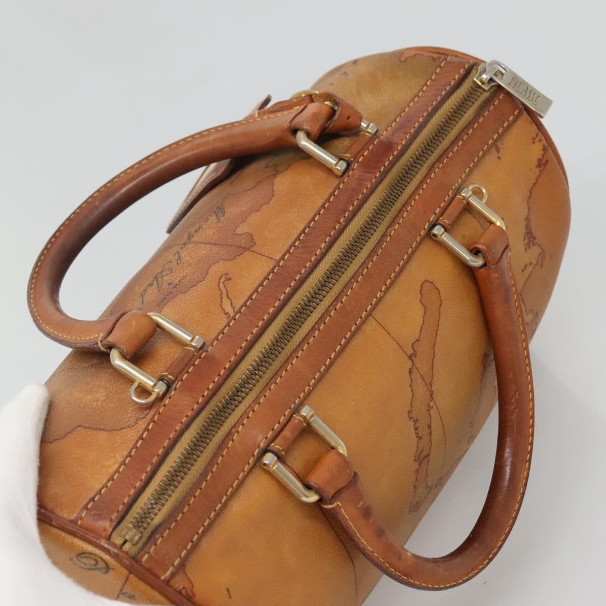 PRIMA CLASSE Hand Bag Leather PVC Brown Gold Auth gh134