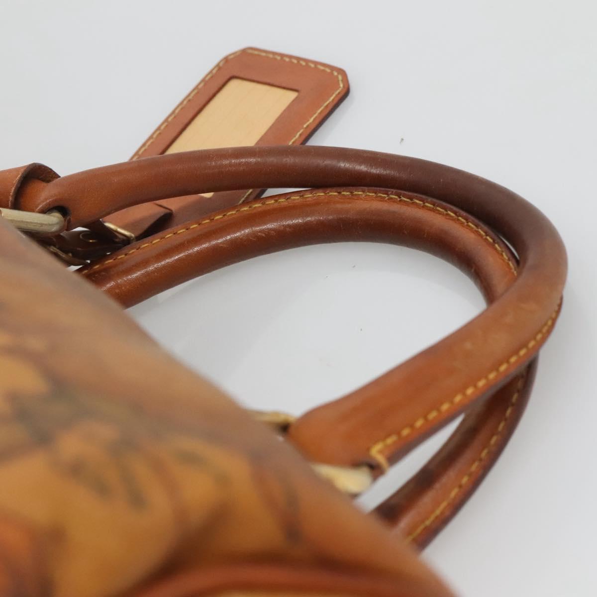 PRIMA CLASSE Hand Bag Leather PVC Brown Gold Auth gh134