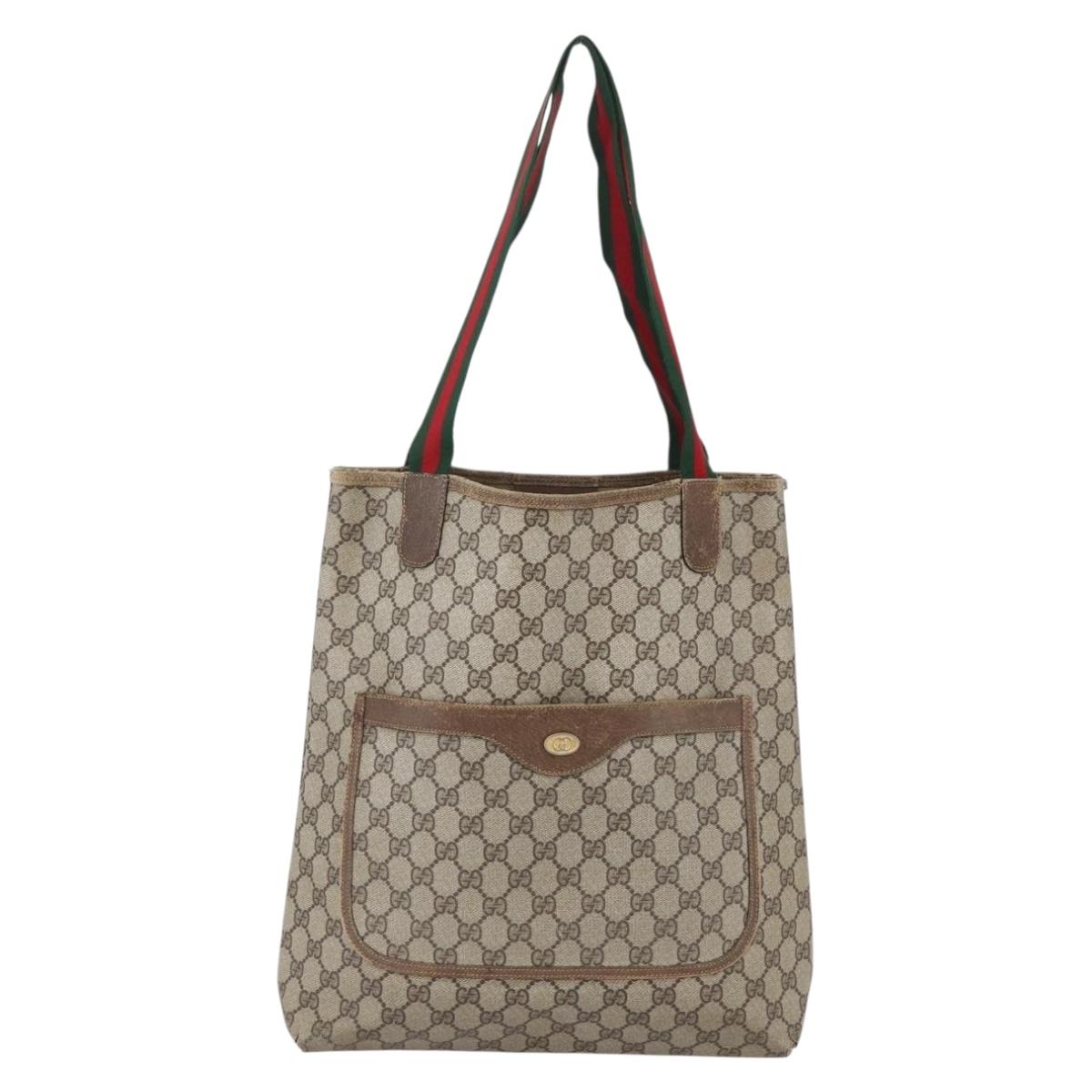 GUCCI GG Supreme Web Sherry Line Tote Bag PVC Beige Gold 39 02 003 Auth gh1349