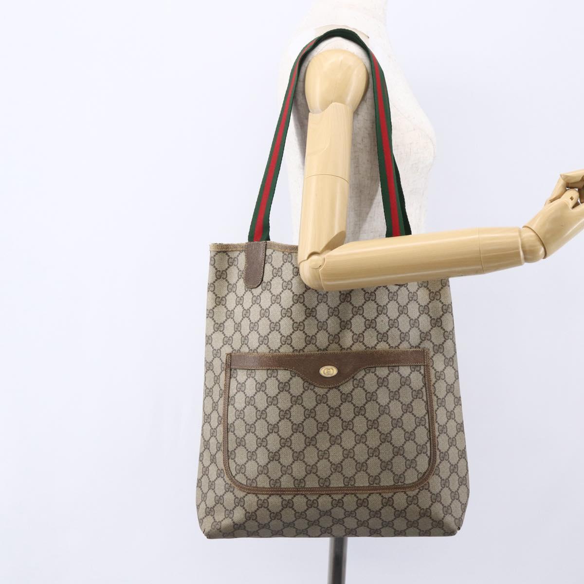 GUCCI GG Supreme Web Sherry Line Tote Bag PVC Beige Gold 39 02 003 Auth gh1349