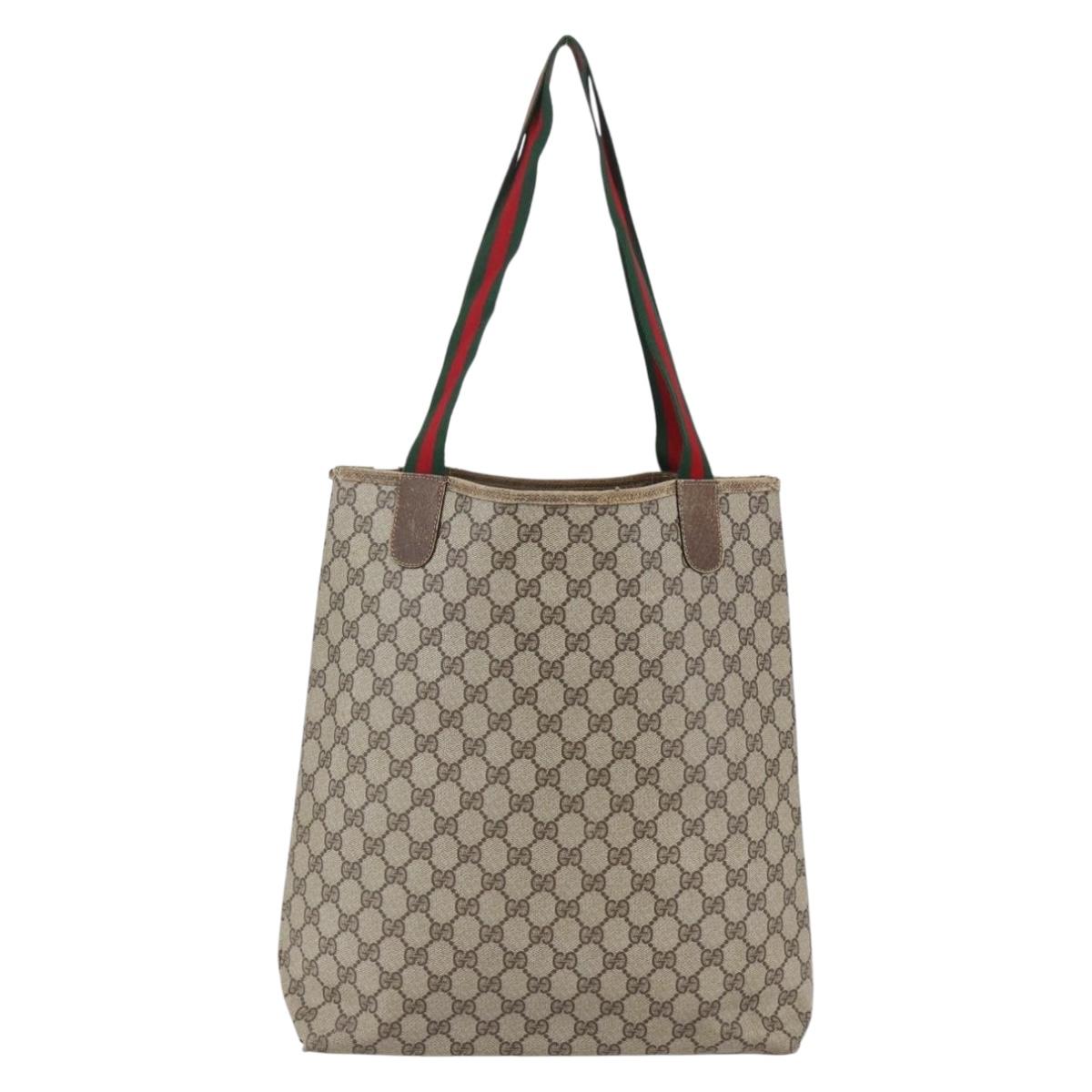 GUCCI GG Supreme Web Sherry Line Tote Bag PVC Beige Gold 39 02 003 Auth gh1349