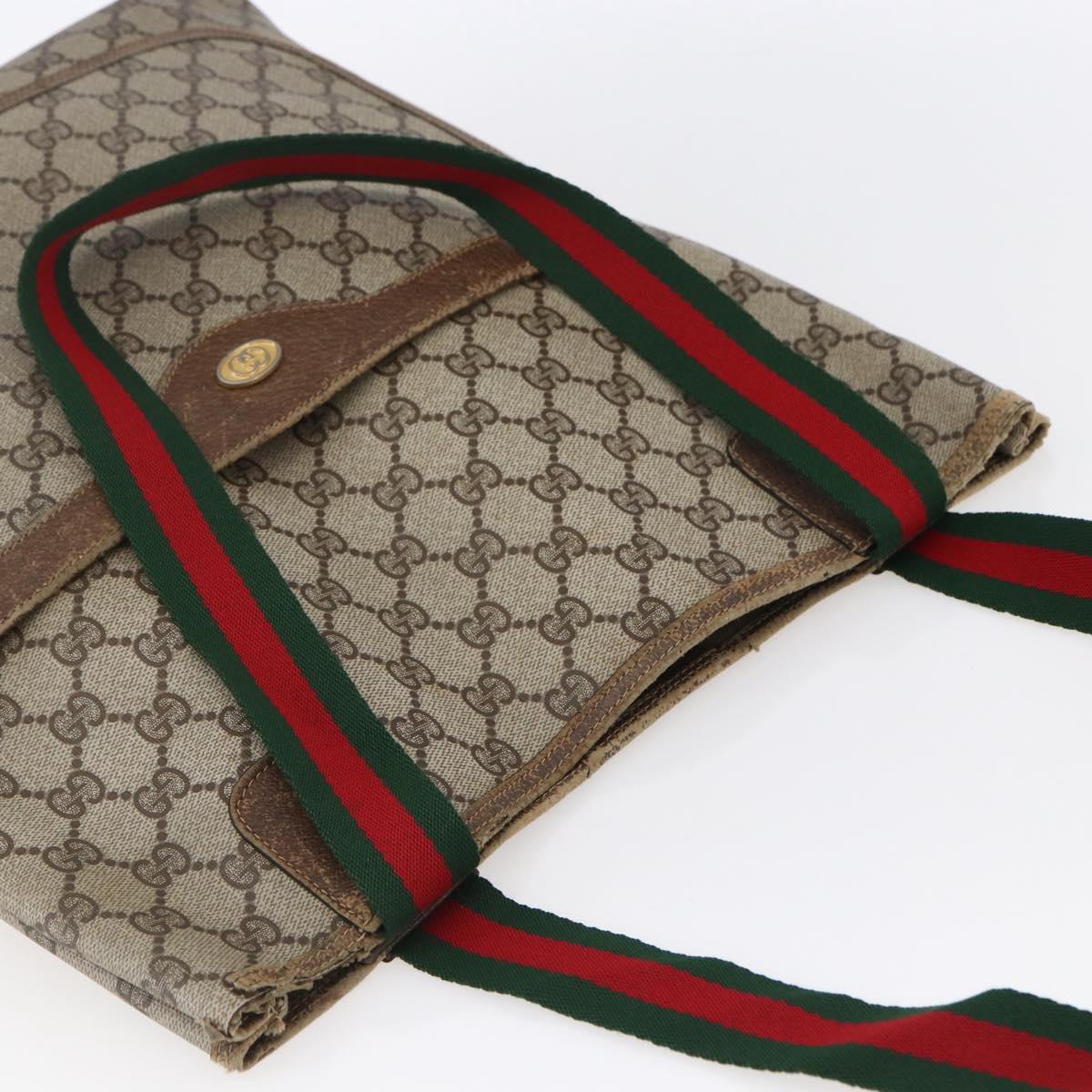 GUCCI GG Supreme Web Sherry Line Tote Bag PVC Beige Gold 39 02 003 Auth gh1349